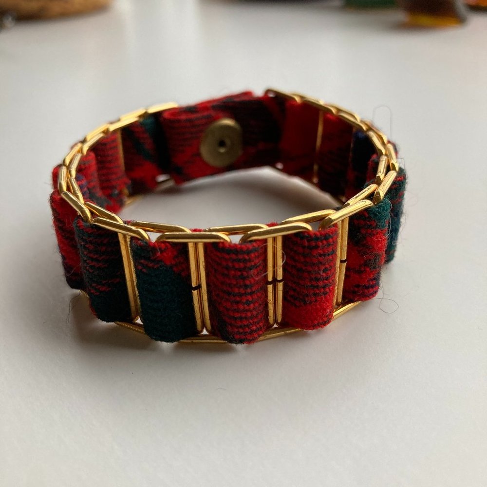 Wool tartan and metal Banana Republic bracelet